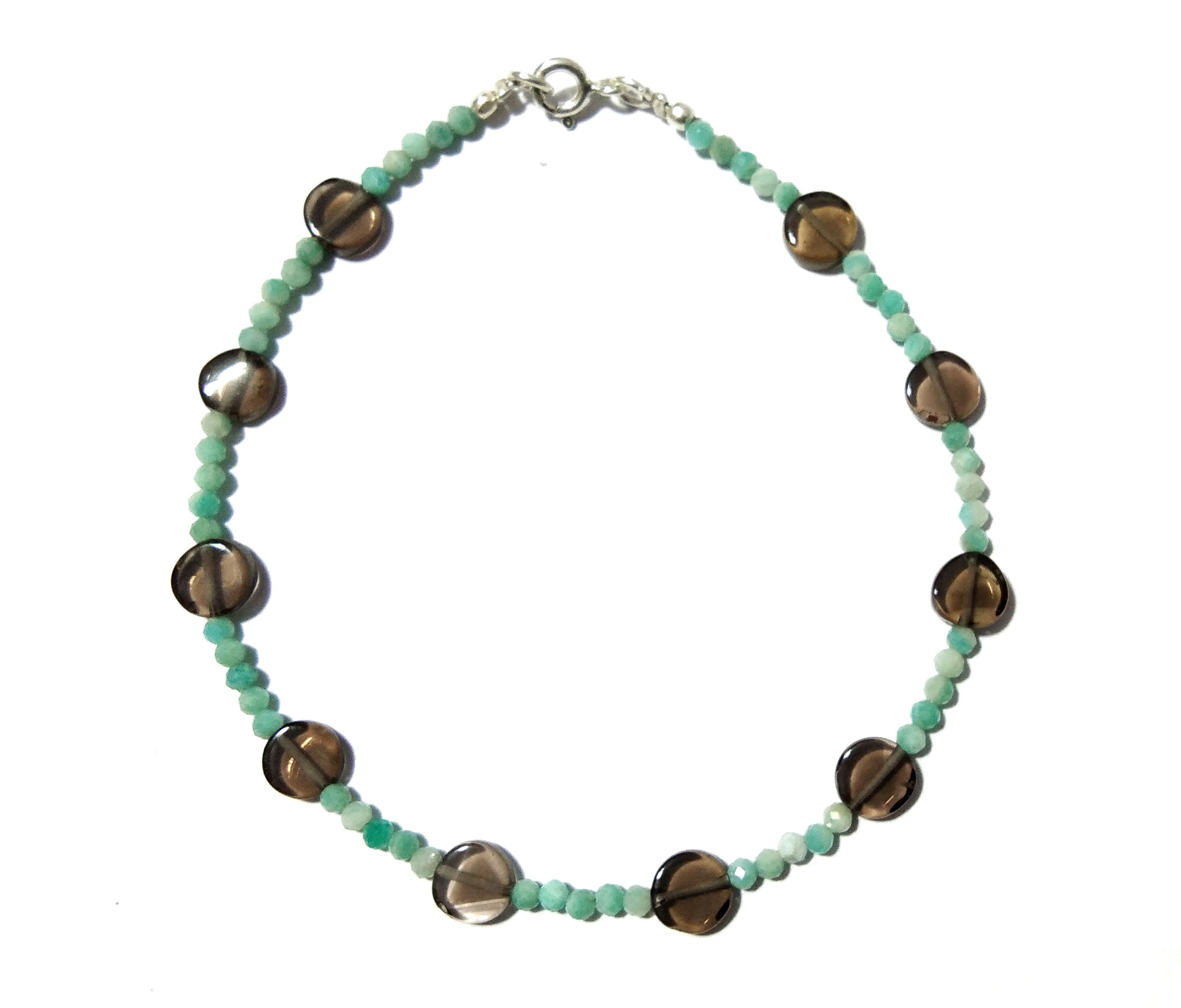 925 Silver Bracelet, With Natural Amazonite & Smoky Quartz Bracelet, Gifts For Her, Boho Dainty Minimalist, Women Bracelet, Tiny Bracelet